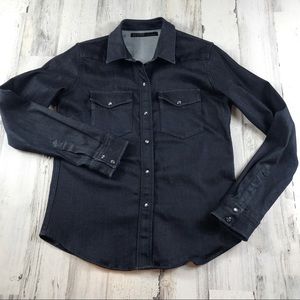 All Saints Ultra Dark Wash Denim Snap Button Top